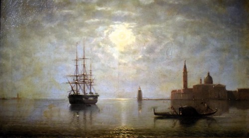 Venice, San Giorgio Maggiore by moonlight - Baron Deslanders E.A.  19th c. - Paintings & Drawings Style 